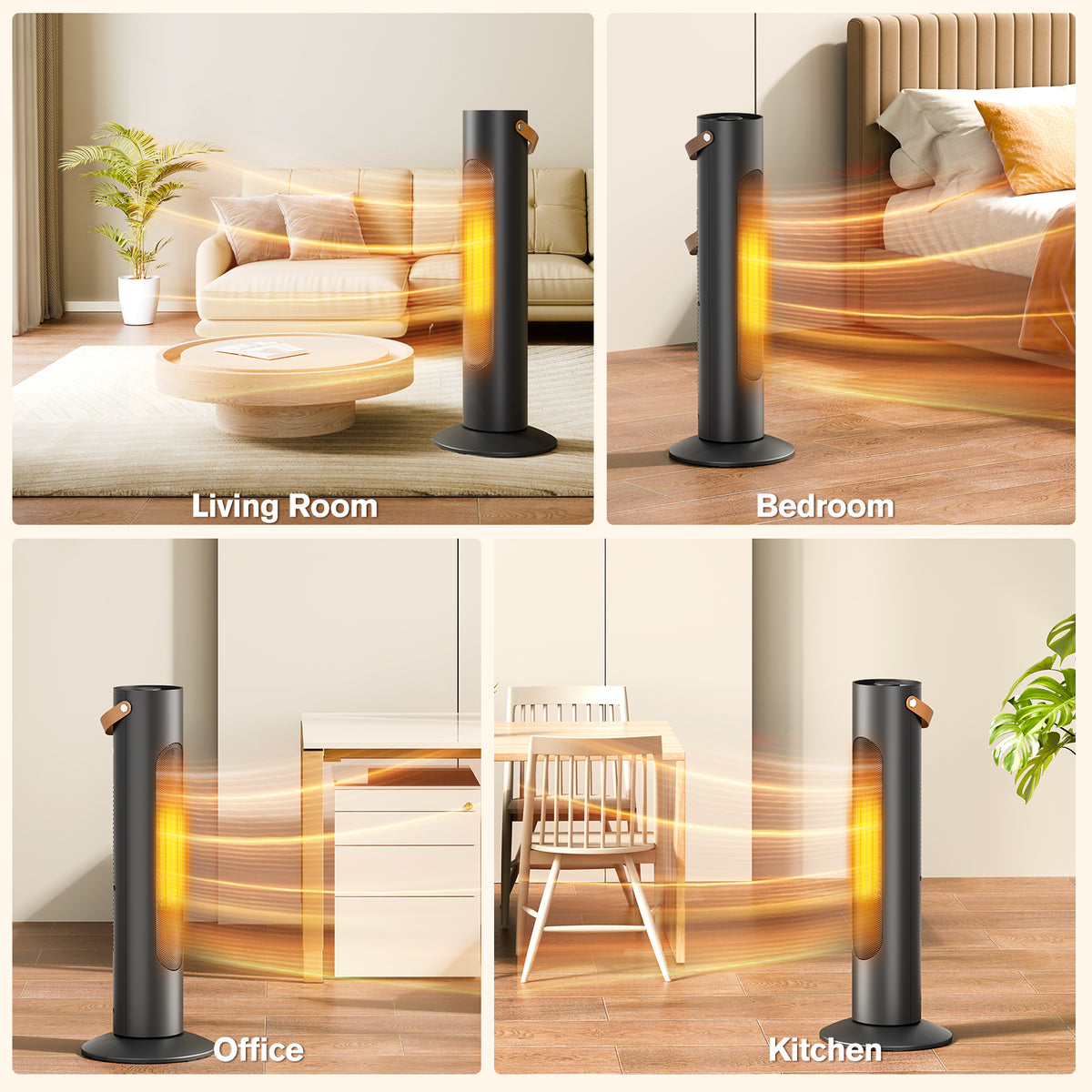 Electric Space Heaters for Indoor Use, 25" 2-IN-1 Tower Heater and Fan Combo, 2S Instant Heating, 70°Oscillation, 1500W, 3 Heating & Fan Modes,Electric Portable Heater for BedroomOfficeHome, Black
