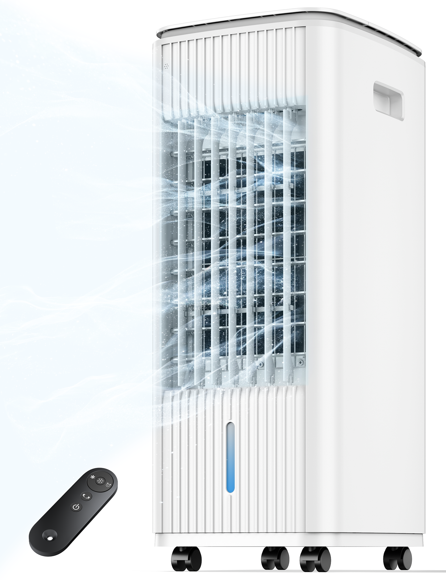 Windowless Portable Air Conditioner, 25.2" Evaporative Air Cooler for Room No Window, 90° Oscillation Swamp Cooler with Remote, 3 Speed, 4 Modes, Timer, 4 Ice Packs, Quiet AC Unit for Bedroom, White