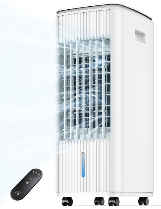 Windowless Portable Air Conditioner, 25.2" Evaporative Air Cooler for Room No Window, 90° Oscillation Swamp Cooler with Remote, 3 Speed, 4 Modes, Timer, 4 Ice Packs, Quiet AC Unit for Bedroom, White