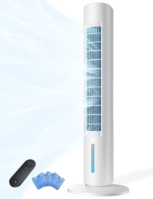 Windowless Portable Air Conditioner, 35" Evaporative Air Cooler for Room No Window, 7H Timer, 4 Modes, Remote Control, 140° Max Oscillating, Large Water Tank, Quiet AC Unit for Bedroom, White