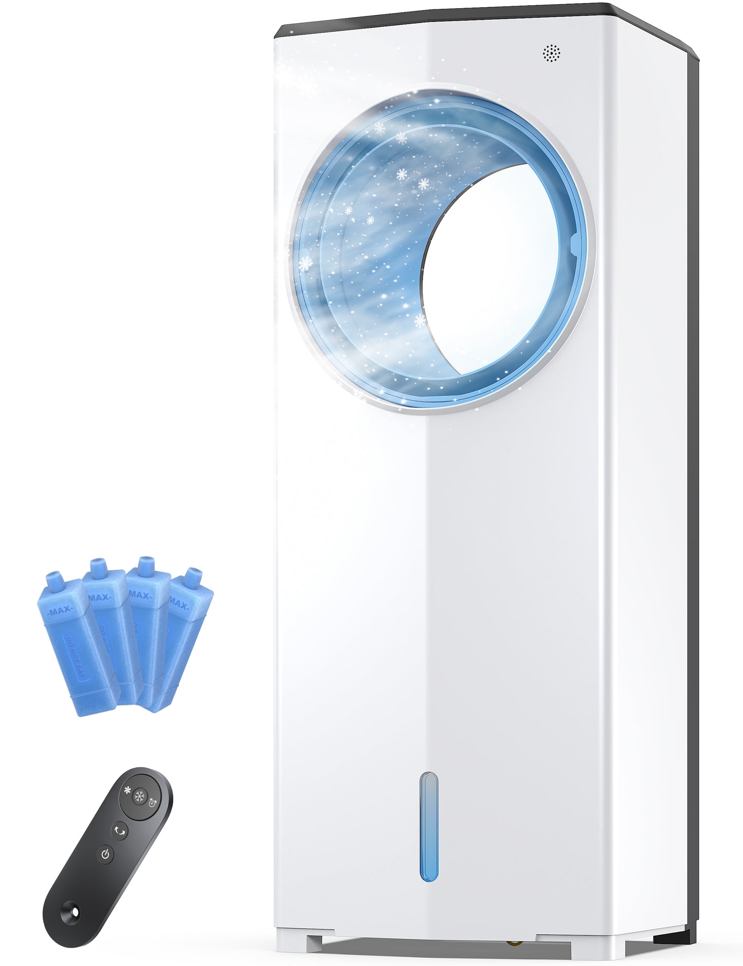 Windowless Portable Air Conditioner, 26.4" Small Evaporative Air Cooler for Room No Window, 3-Speed Settings, 4 Modes, 7H Timer, Remote Control, 4 Ice Packs, Quiet AC Unit for Bedroom, Jet