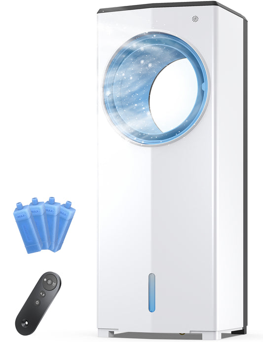Windowless Portable Air Conditioner, 26.4" Small Evaporative Air Cooler for Room No Window, 3-Speed Settings, 4 Modes, 7H Timer, Remote Control, 4 Ice Packs, Quiet AC Unit for Bedroom, Jet