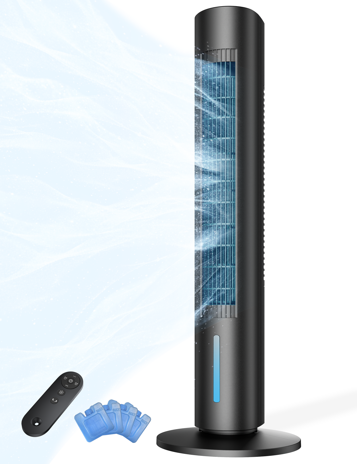 Windowless Portable Air Conditioner, 35" Evaporative Air Cooler for Room No Window, 7H Timer, 4 Modes, Remote Control, 140° Max Oscillating, Large Water Tank, Quiet AC Unit for Bedroom, Black