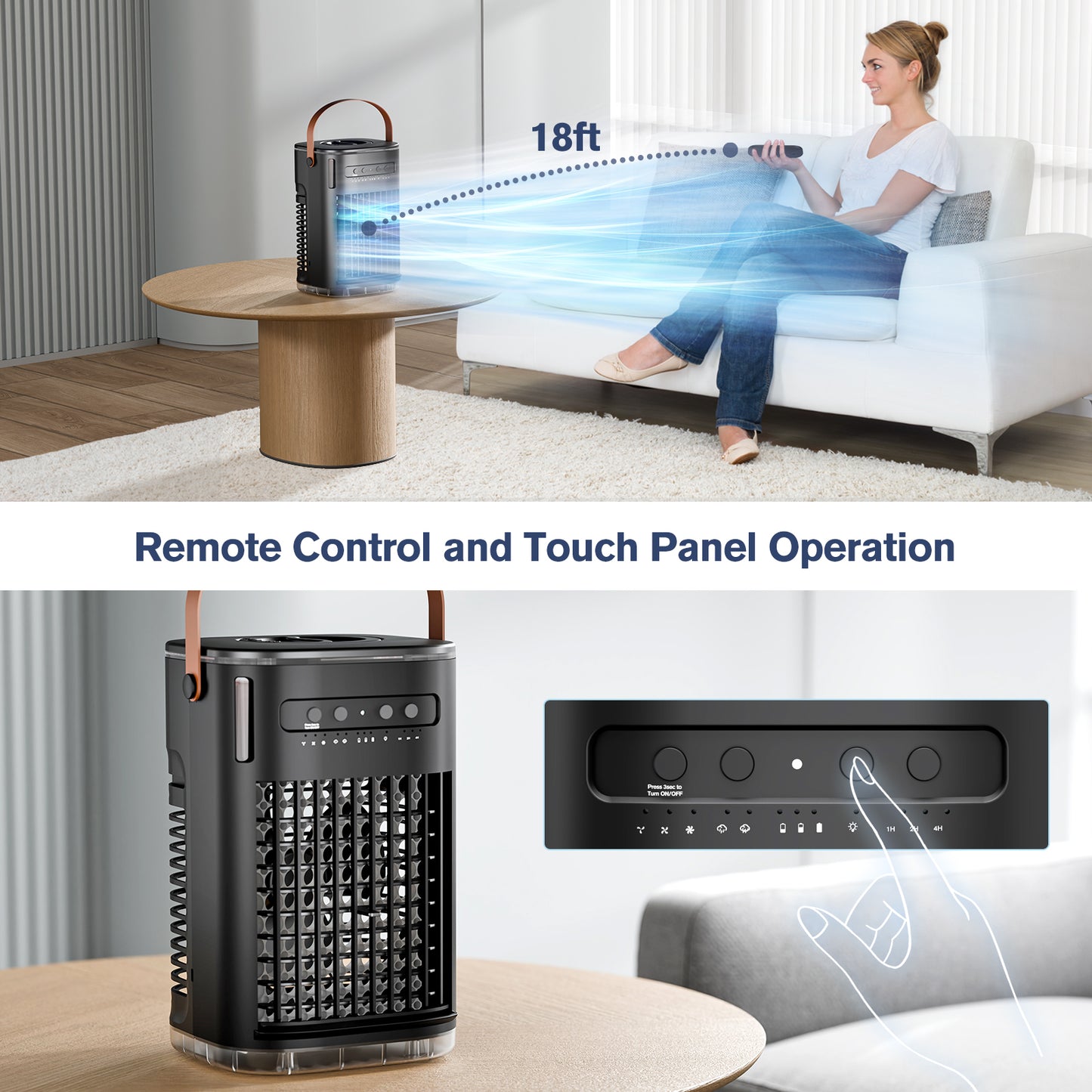 5 IN 1 Small Portable Air Conditioner, 2025 Upgraded Portable AC Unit, 3 Speeds, 2 Ice Packs, 5400mAh Battery, 1200ML Water Tank, 7H Smart Timer, Remote Control, Office Bedroom, Car, Mini