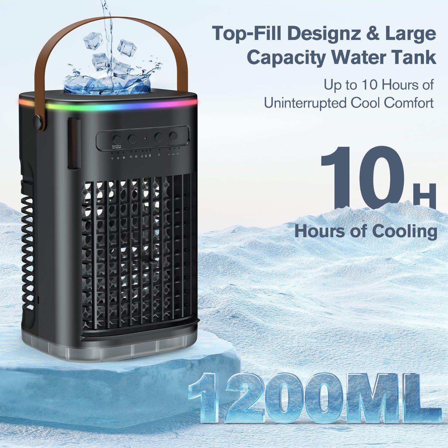 5 IN 1 Small Portable Air Conditioner, 2025 Upgraded Portable AC Unit, 3 Speeds, 2 Ice Packs, 5400mAh Battery, 1200ML Water Tank, 7H Smart Timer, Remote Control, Office Bedroom, Car, Mini