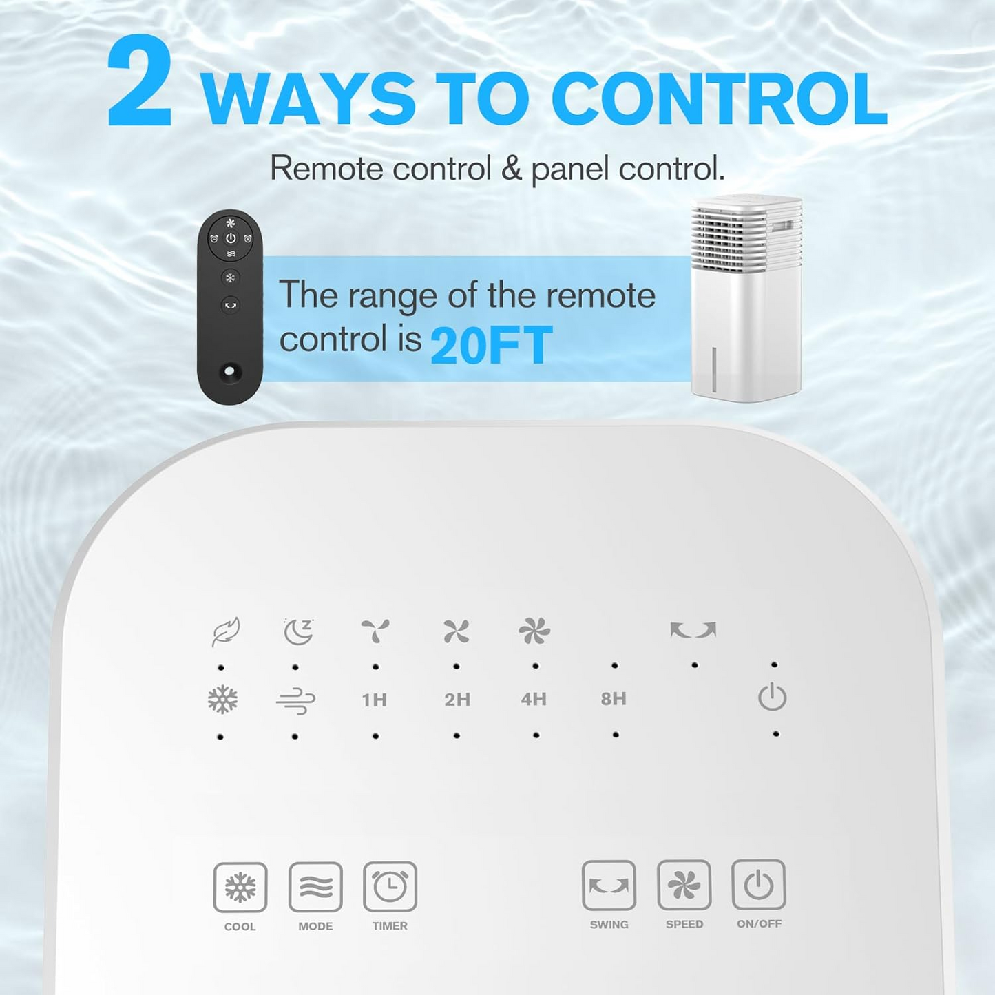 24" Windowless Portable Air Conditioner, 15H Timer & 120°Oscillation, 3-IN-1 Portable AC Unit with Remote, 2-Gal Tank, 3 Modes & 3 Speeds, Ultra-Quiet Ventless Swamp Cooler for Home Office, Off