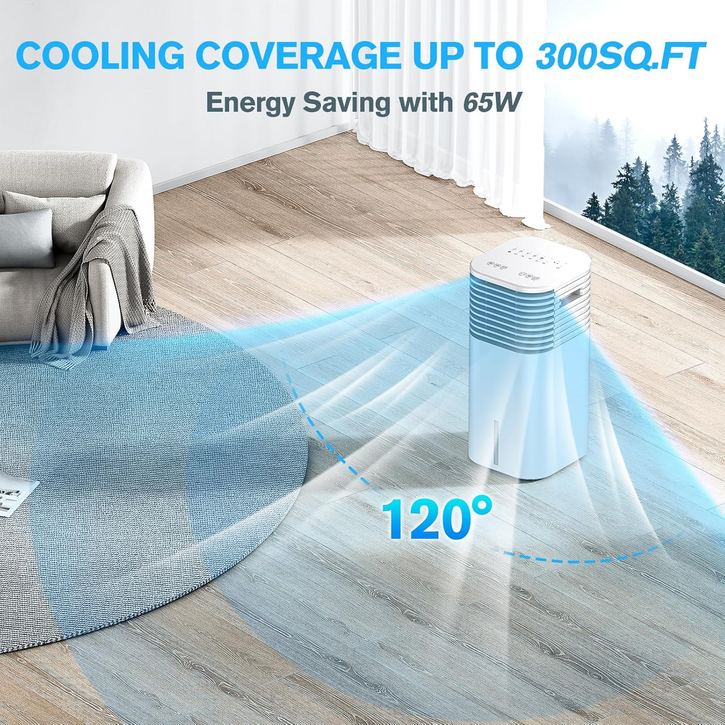 24" Windowless Portable Air Conditioner, 15H Timer & 120°Oscillation, 3-IN-1 Portable AC Unit with Remote, 2-Gal Tank, 3 Modes & 3 Speeds, Ultra-Quiet Ventless Swamp Cooler for Home Office, Off