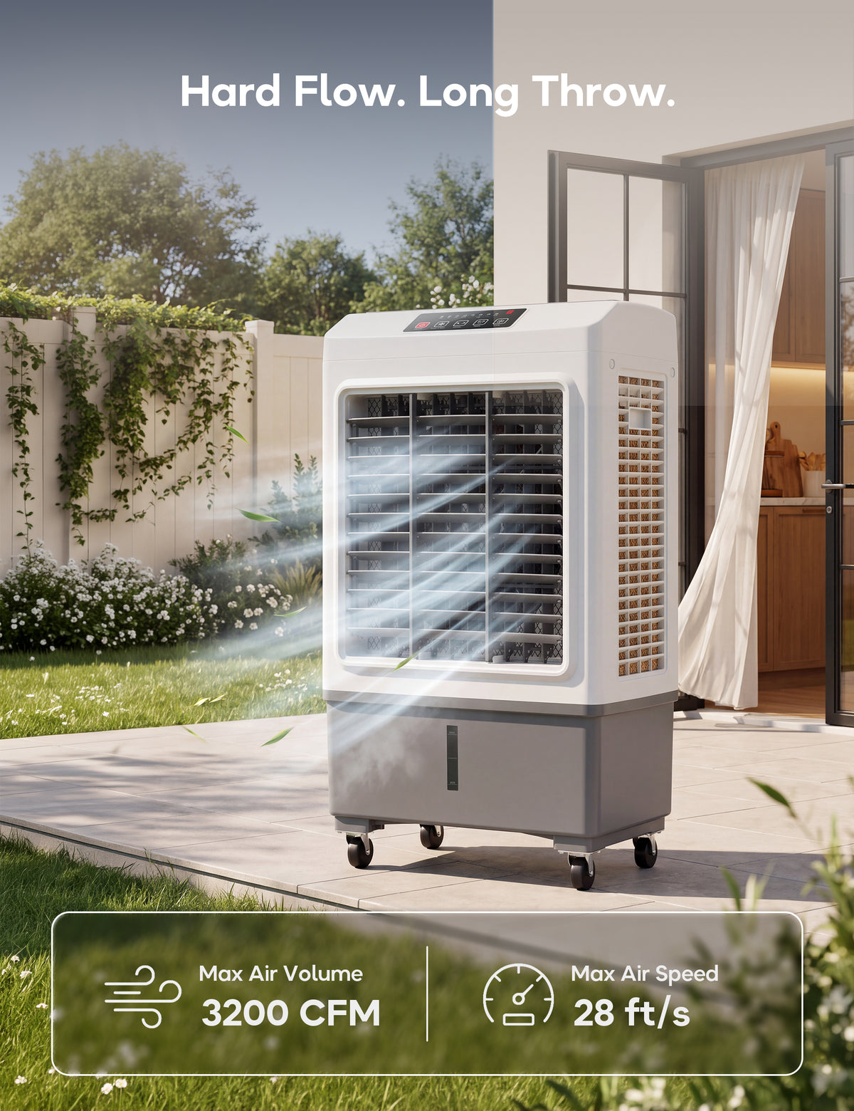 Swamp Cooler, 3600CFM Evaporative Cooler with 8.1 Gal Water Tank, 3 in 1 Portable Air Conditioners for Room No Window, 100° Swing, Remote, 7H Timer, 4 Ice Box for Home, Garage, Large, Outdoor, White