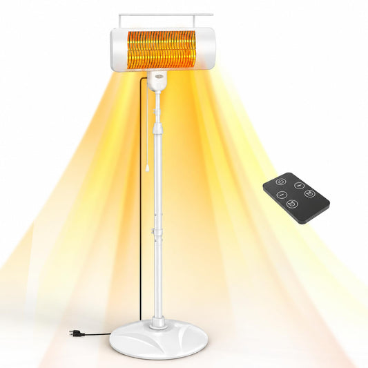 Outdoor Heaters for Patio, 1500W, 3 Heat Modes & 12H Timer, IP65 Waterproof Electric Heater with Adjustable Height, Tip-Over Protection, 78" Portable Infrared Heater for Indoor Outdoor use, White