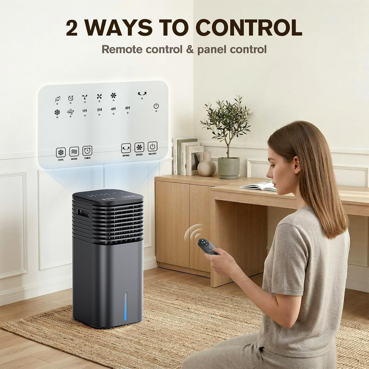 24" Windowless Portable Air Conditioner, 3-IN-1 Portable AC Unit with Remote, 15H Timer & 120°Oscillation, 2-Gal Tank, 3 Modes & 3 Speeds, Ultra-Quiet Ventless Swamp Cooler for Home Office, MatteBlack