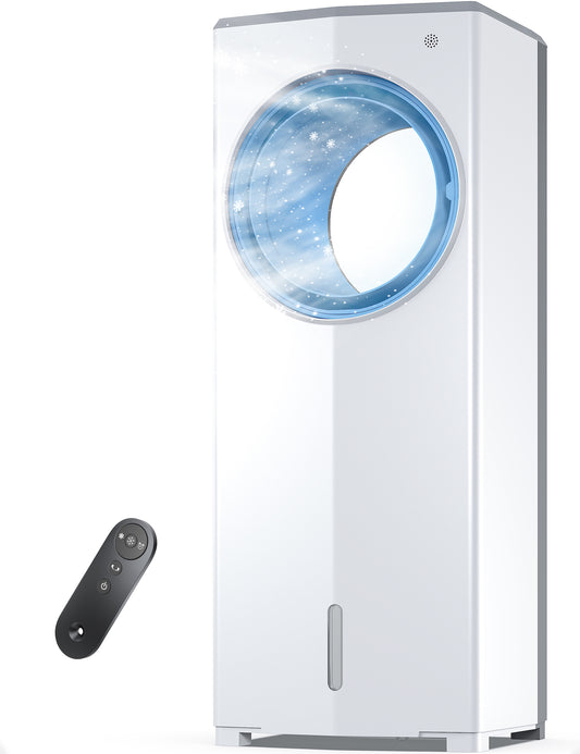 FLOWBREEZE Windowless Portable Air Conditioner, 24.5" Small Evaporative Air Cooler for Room No Window, 3-Speed Settings, 4 Modes, 7H Timer, Remote Control, 4 Ice Packs, Quiet AC Unit for Bedroom