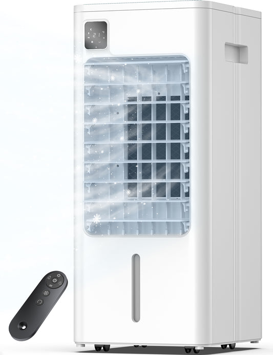 Windowless Portable Air Conditioner, 24.2" Evaporative Air Cooler with Remote, 3 Speeds, Digital Display, 12H Timer, 2 Gal Water Tank, Oscillating Swamp Cooler for Bedroom, Living Room, AC Unit, White
