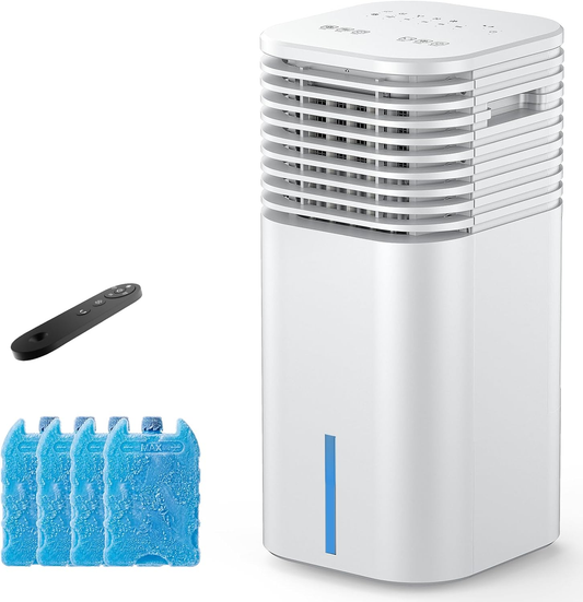 24" Windowless Portable Air Conditioner, 3-IN-1 Portable AC Unit with Remote, 15H Timer & 120°Oscillation, 2-Gal Tank, 3 Modes & 3 Speeds, Ultra-Quiet Ventless Swamp Cooler for Home Office, BeigeWhite
