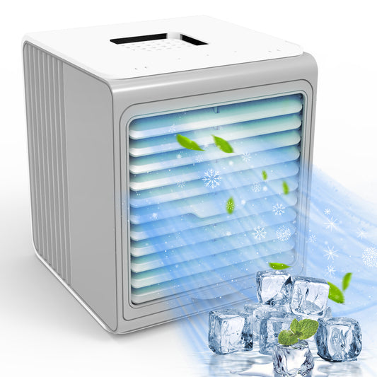 Portable Mini Air Conditioner,BIESQYA 3-in-1 Personal Small Ac Unit Cooler, 3 Speed USB Powered Desk Fan,Swamp Evaporative Windowless Humidifier for Room Office Camping Car