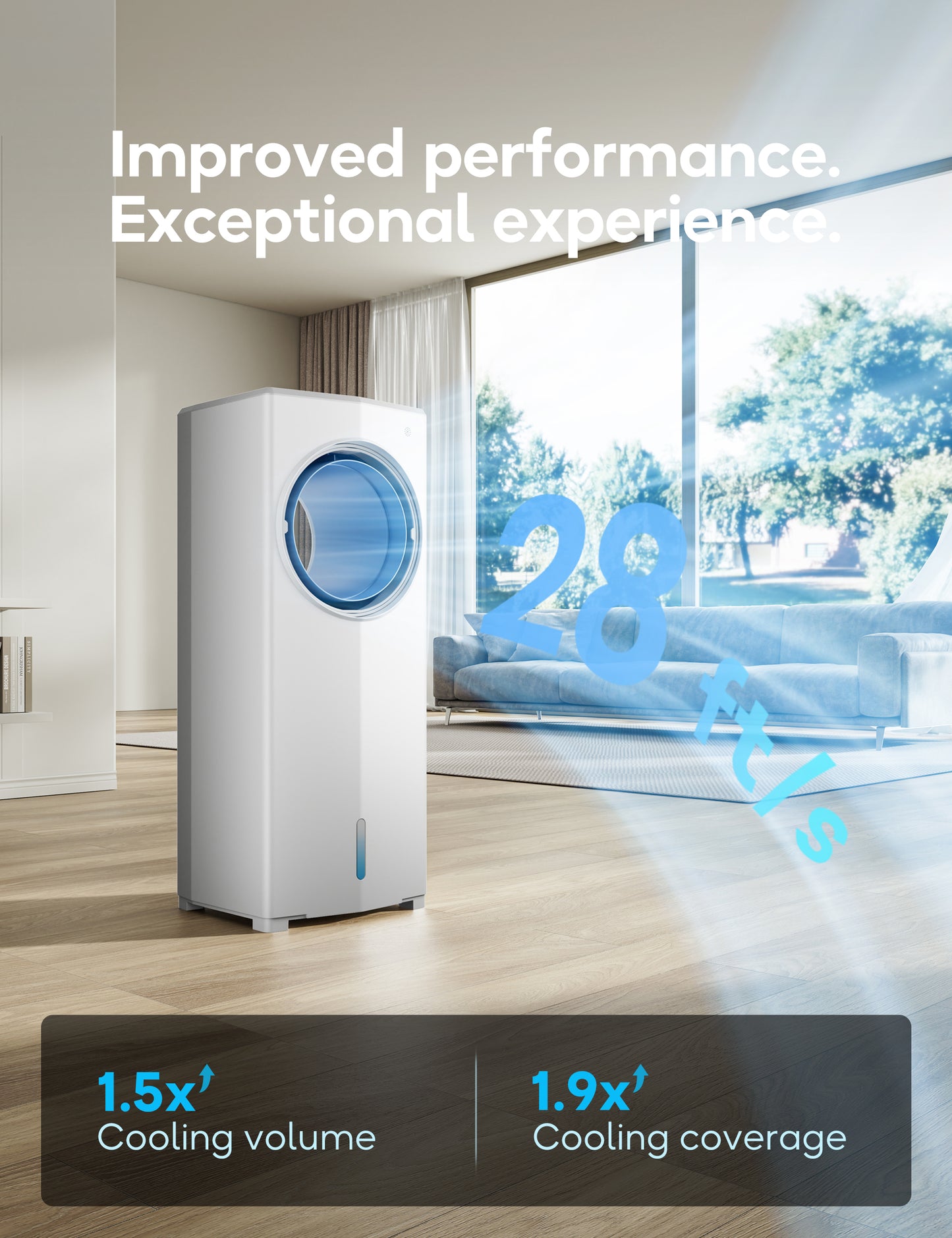 Windowless Portable Air Conditioner, 26.4" Small Evaporative Air Cooler for Room No Window, 3-Speed Settings, 4 Modes, 7H Timer, Remote Control, 4 Ice Packs, Quiet AC Unit for Bedroom, Ivory