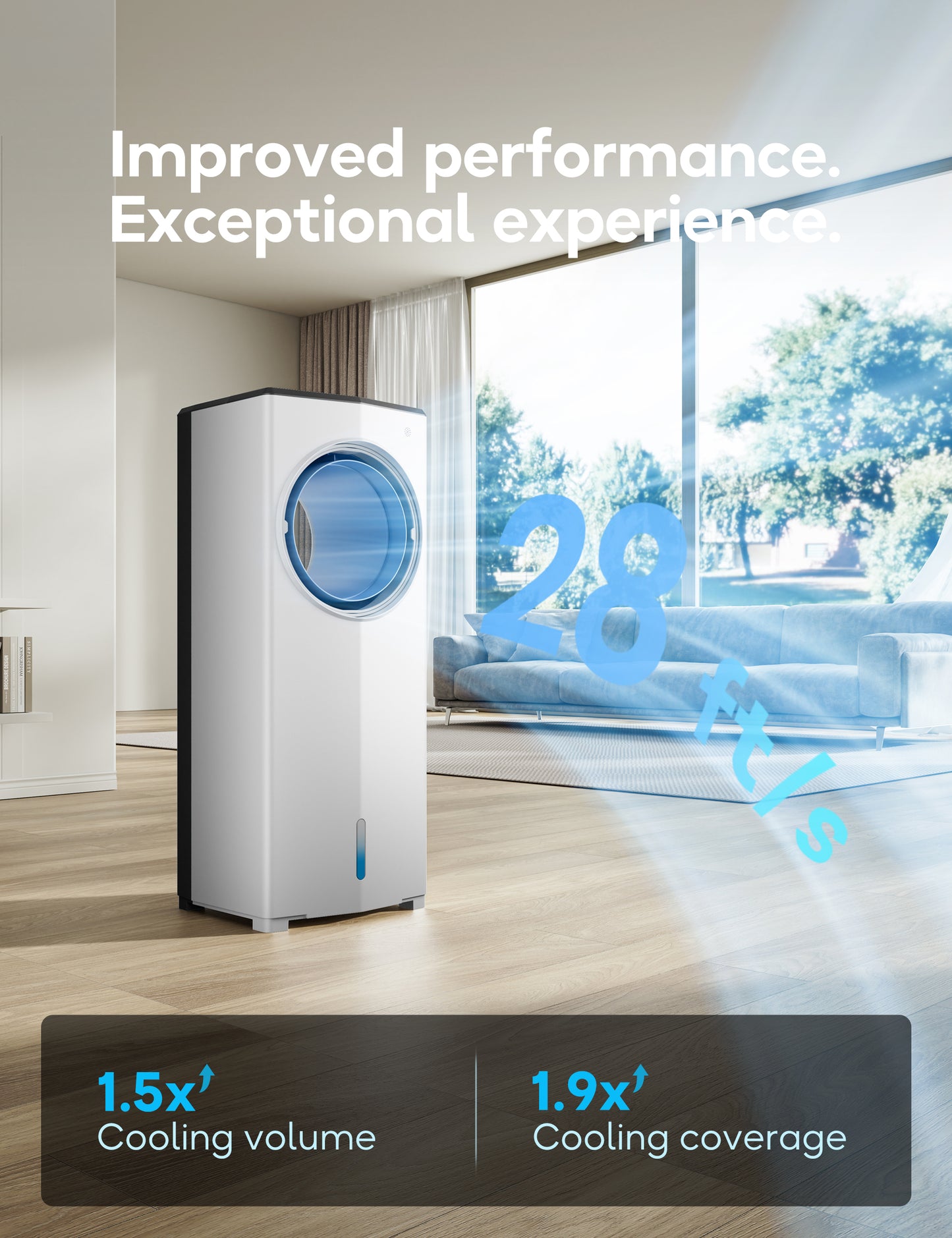 Windowless Portable Air Conditioner, 26.4" Small Evaporative Air Cooler for Room No Window, 3-Speed Settings, 4 Modes, 7H Timer, Remote Control, 4 Ice Packs, Quiet AC Unit for Bedroom, Jet
