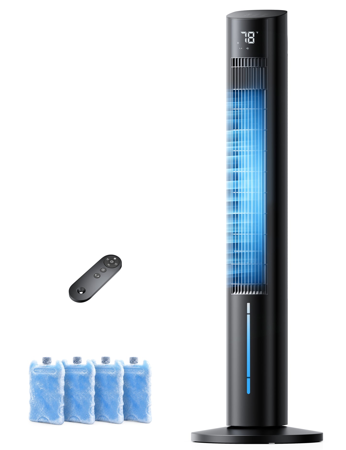 Windowless Portable Air Conditioners, 45" Evaporative Cooler for Room No window, 12H Timer & 60° Swing, 1.06Gal Water Tank & 4 Ice Packs, Quiet Portable ac Unit with Remote for Bedroom Black Grey