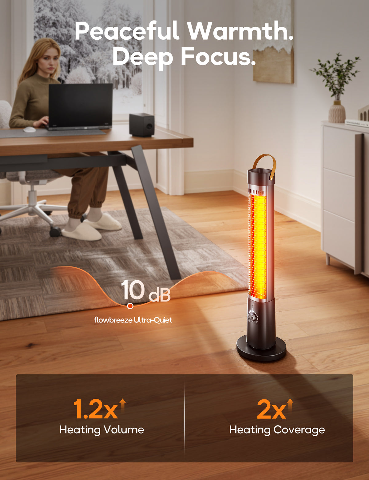 FLOWBREEZE 32” Patio Heater for Outdoor Use, 1500W, 9H Timer, 9 Heat Levels Electric Infrared Heater, 7 Safety Protection, Quiet Heater with Remote, Ipx5, for Porch Large Room Garage, Indoor Use