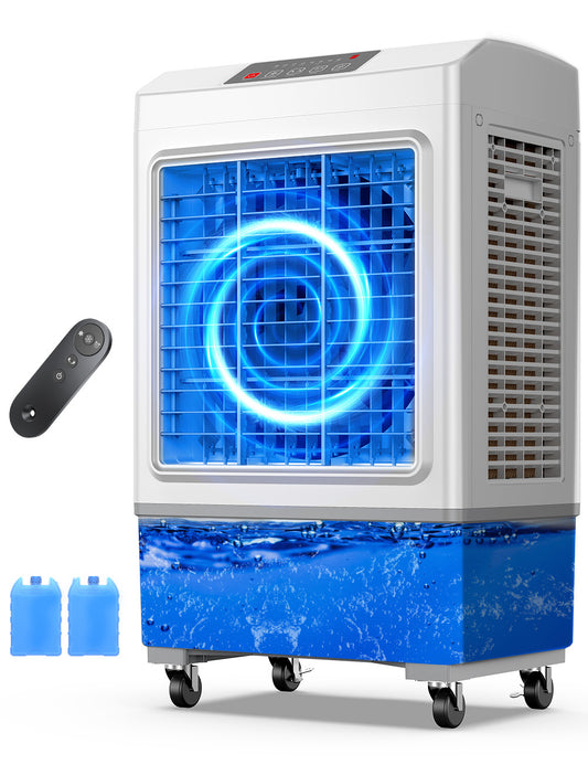 Large Swamp Cooler Air Conditioner, 2200CFM Evaporative Air Cooler, 7H Timer & 8 Gal Water Tank, 100°Oscillation, 3 Speeds & 3 Ice Boxes,Remote, Portable Cooling Fan for Garage, Medium