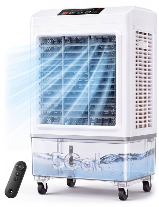 Swamp Cooler, 3600CFM Evaporative Cooler with 8.1 Gal Water Tank, 3 in 1 Portable Air Conditioners for Room No Window, 100° Swing, Remote, 7H Timer, 4 Ice Box for Home, Garage, Large, Outdoor, White