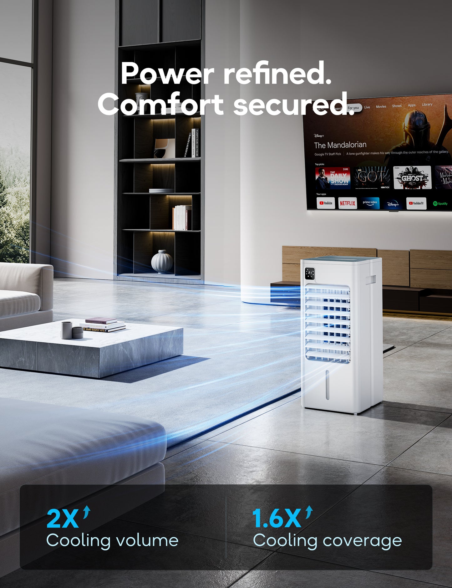 Windowless Portable Air Conditioner, 24" Evaporative Air Cooler with Remote, 3 Speeds, Digital Display, 12H Timer, 2 Gal Water Tank, Oscillating Swamp Cooler for Bedroom, Living Room, AC Unit, White