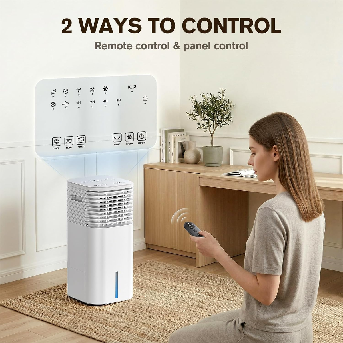3-IN-1 Portable AC Unit with Remote, 24" Windowless Portable Air Conditioner, 15H Timer & 120°Oscillation, 2-Gal Tank, 3 Modes & 3 Speeds, Ultra-Quiet Ventless Swamp Cooler for Home Office, Pearl
