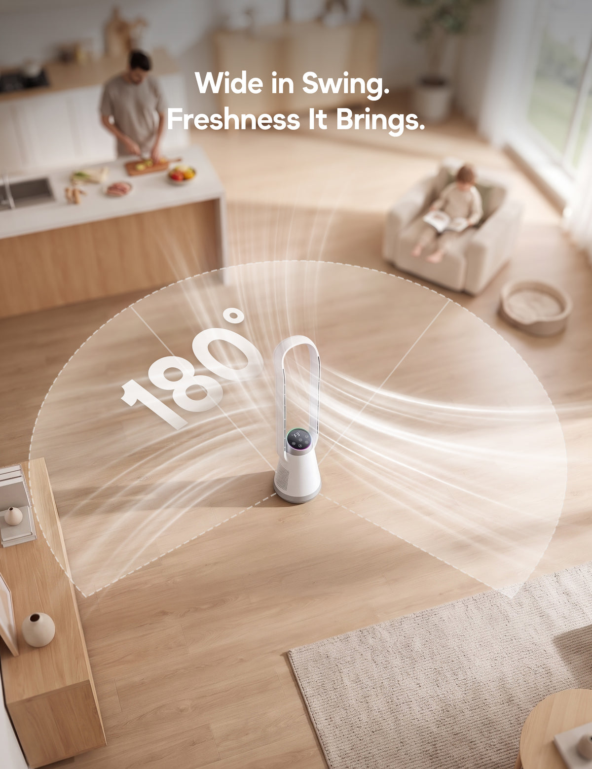 Portable Bladeless Tower Fan, 35.6" Oscillating Fan for Bedroom, 25Ft/s Fan that Blow Cold Air, 12H Timer, 3 Speeds, Remote Control, 180° Max Oscillating, Quiet Fan for Room No Window, White
