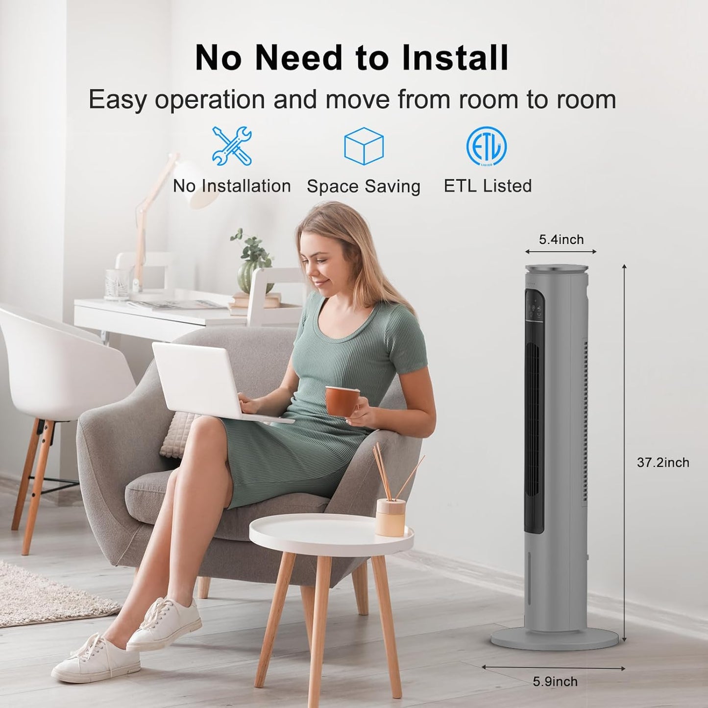 FLOWBREEZE Windowless Portable Air Conditioner, 24" Small Evaporative Air Cooler for Room No Window, 3-Speed Settings, 4 Modes, 7H Timer, Remote Control, 4 Ice Packs, Quiet AC Unit for Bedroom