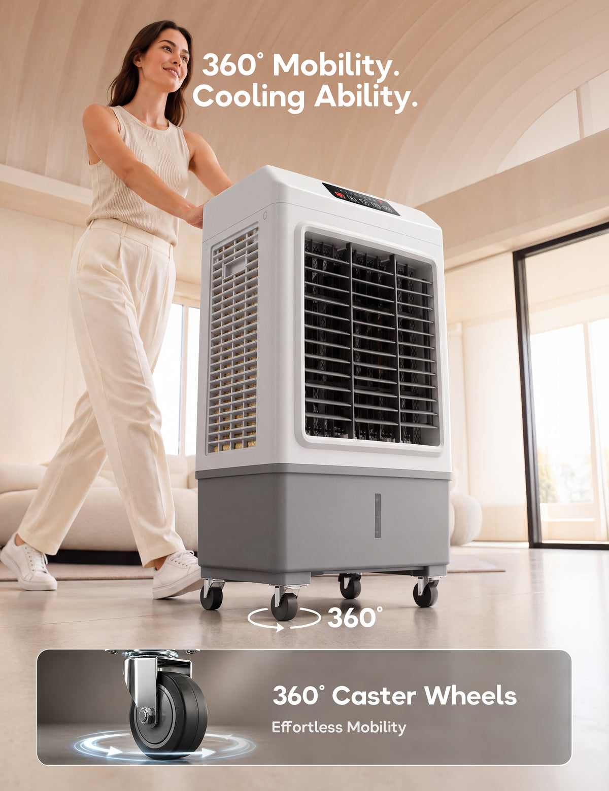 Swamp Cooler, 3600CFM Evaporative Cooler with 8.1 Gal Water Tank, 3 in 1 Portable Air Conditioners for Room No Window, 100° Swing, Remote, 7H Timer, 4 Ice Box for Home, Garage, Large, Outdoor, White