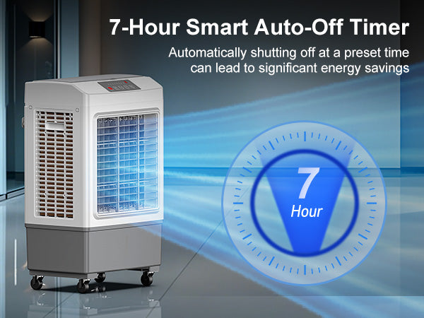 Large Swamp Cooler Air Conditioner, 2200CFM Evaporative Air Cooler, 7H Timer & 8 Gal Water Tank, 100°Oscillation, 3 Speeds & 3 Ice Boxes,Remote, Portable Cooling Fan for Garage, Medium