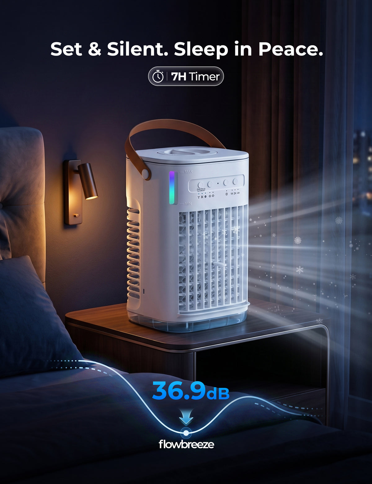 USB Powered Portable Air Conditioner for Car, 1.2L Water Tank & 2 Ice Packs Mini Air Conditioner for Camping, Personal Air Cooling Fan with remote, 7H Timer, for Tent Desktop, snow white no battery