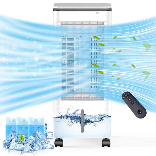 Portable Air Conditioner,BIESQYA Ac Unit Ductless Air Cooler,Windowless Evaporative Oscillating Swamp Fan,Humidifier Removable Water Tank,3 Ice Box,Remote,Grey