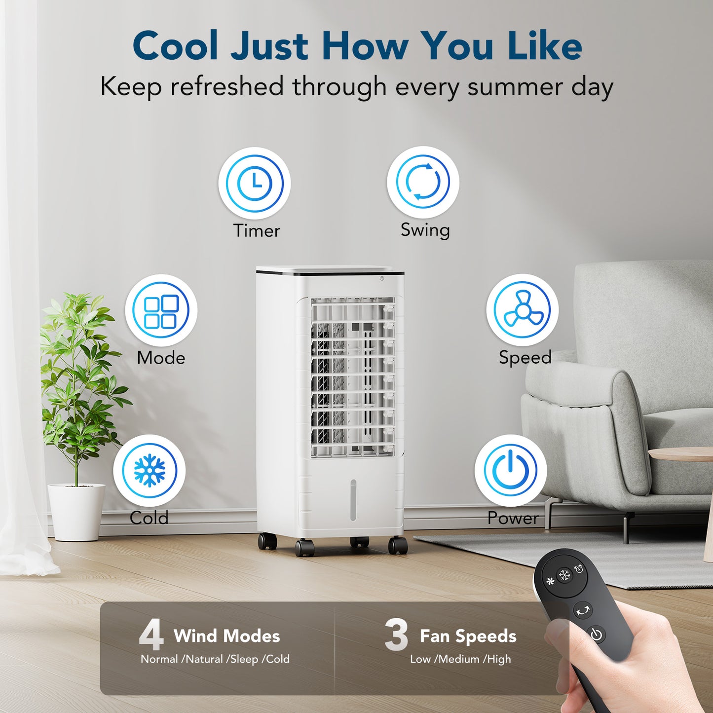 Windowless Portable Air Conditioners for Small Room, Evaporative Air Cooler No Window, 12H Timer, 1.2Gal Tank, 4 Modes & 3 Speeds, Oscillating Swamp Cooler with Remote, Quiet AC Unit for Bedroom Cream