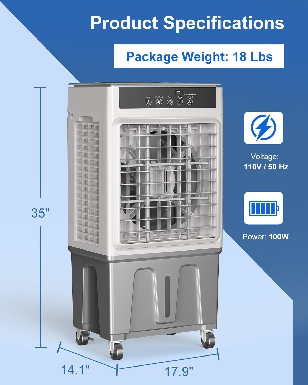Windowless Portable Air Conditioner, 12H Timer & 2-Gal Tank, 24" Ventless Swamp Cooler, 3-IN-1 Portable AC Unit with Remote, 40°Oscillation, 3 Modes & 3 Speeds for Room Home Office