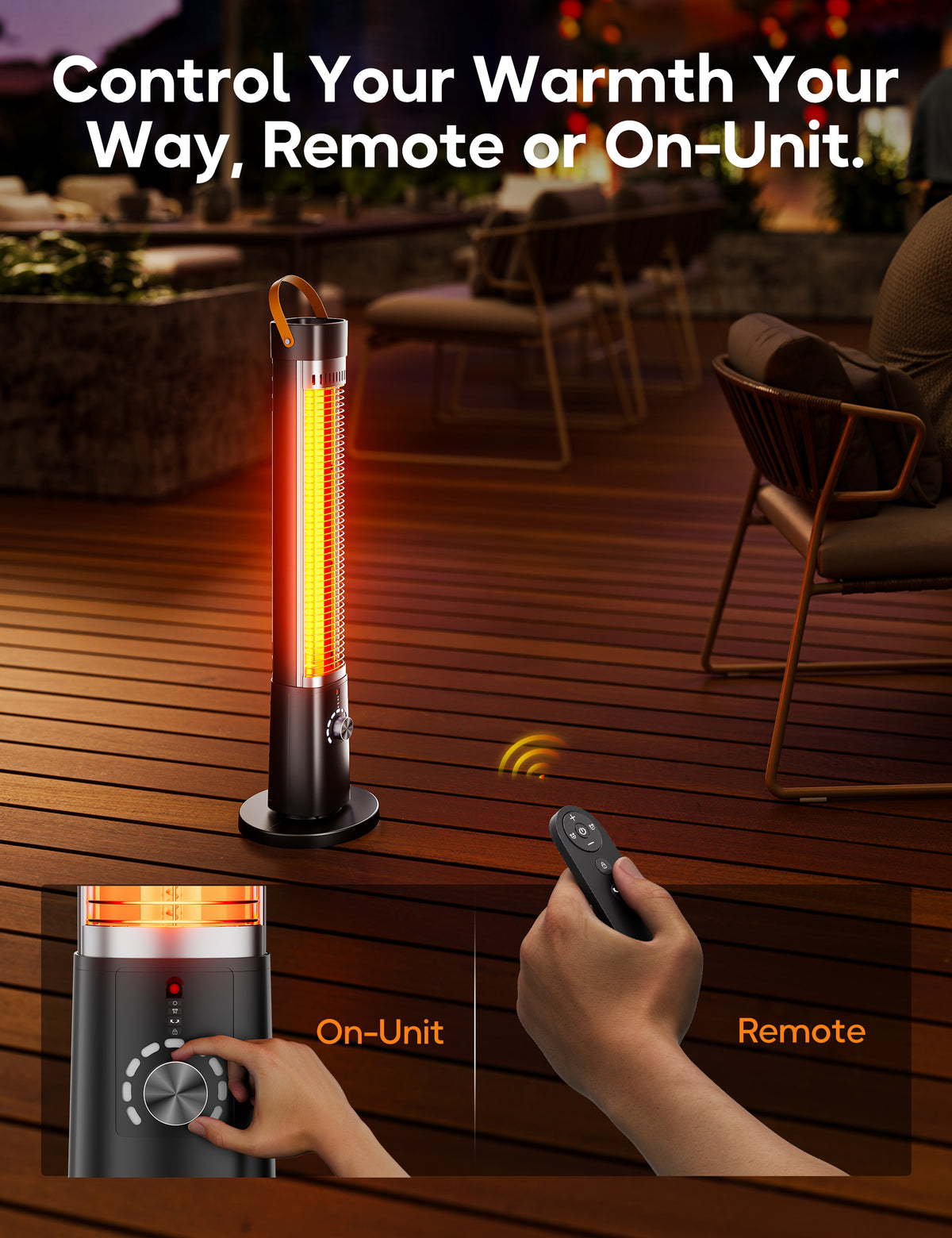 FLOWBREEZE 32” Patio Heater for Outdoor Use, 1500W, 9H Timer, 9 Heat Levels Electric Infrared Heater, 7 Safety Protection, Quiet Heater with Remote, Ipx5, for Porch Large Room Garage, Indoor Use, black
