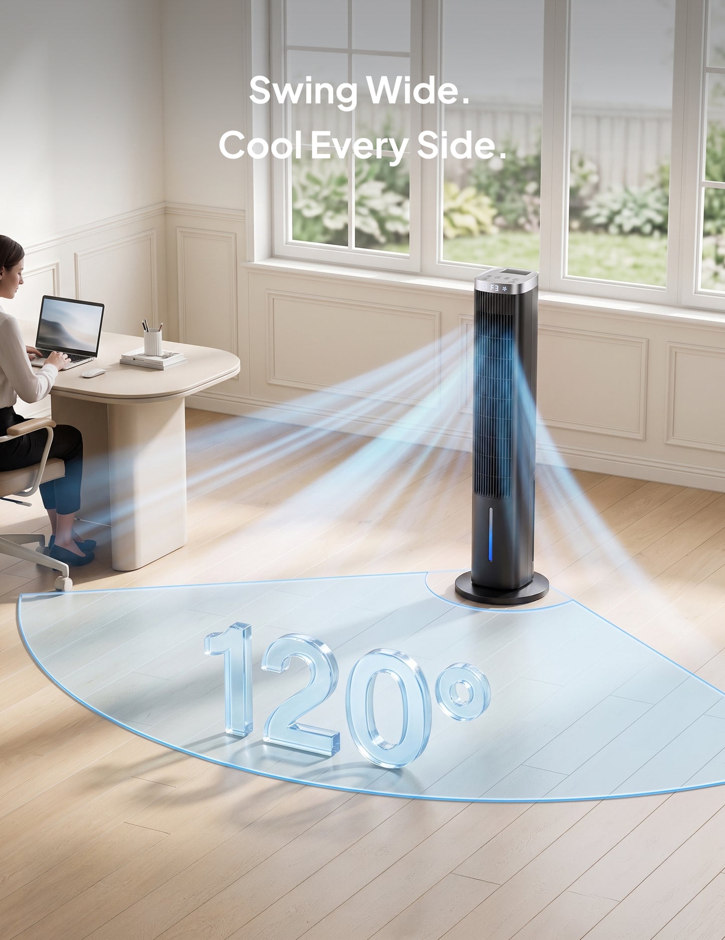 Windowless Portable Air Conditioner, 38.7" Evaporative Air Cooler for Room No Window, 12H Timer, 4 Modes, Remote Control, 120° Max Oscillating, Large Water Tank, Quiet AC Unit for Bedroom, Black