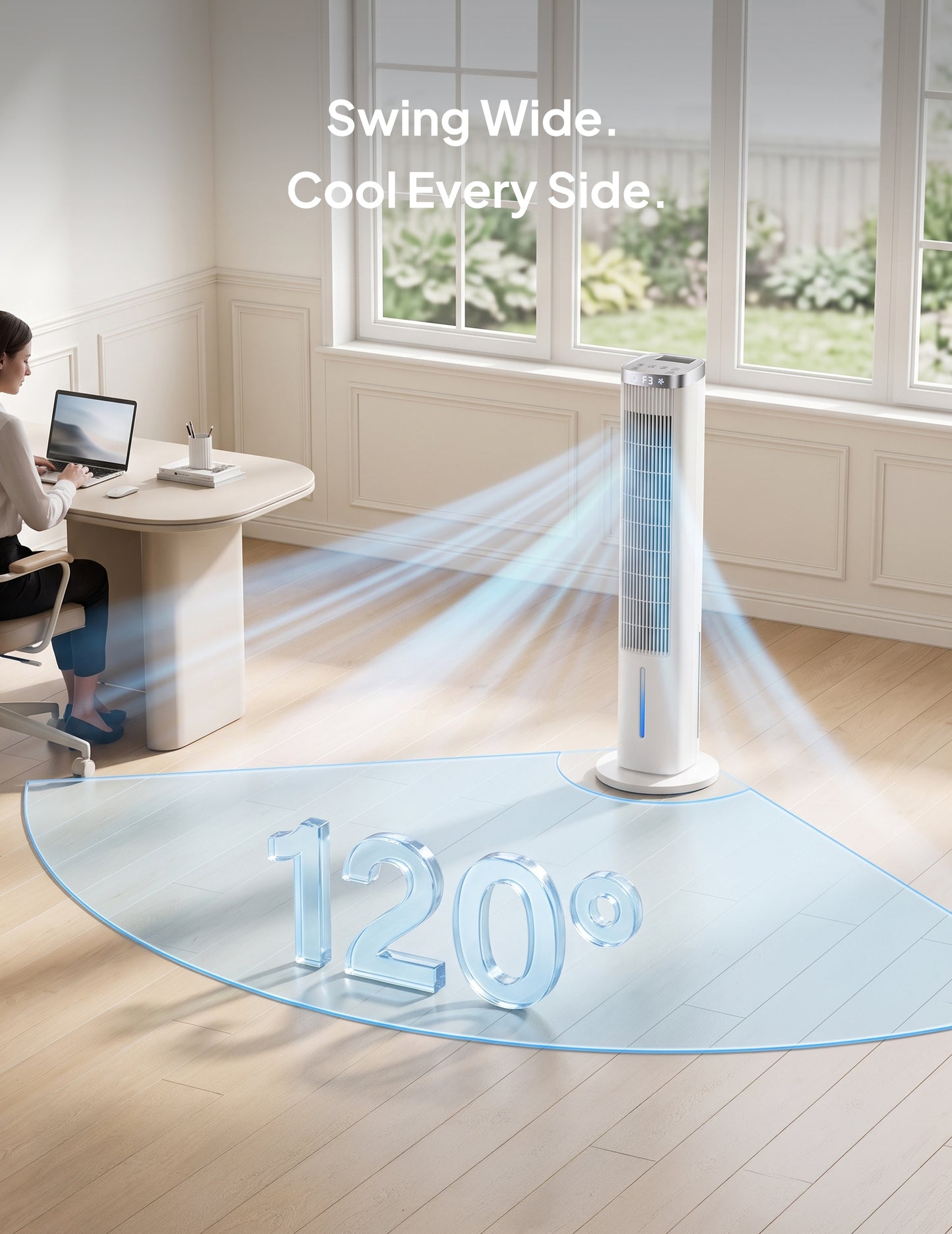 Windowless Portable Air Conditioner, 38.6" Evaporative Air Cooler for Room No Window, 12H Timer, 4 Modes, Remote Control, 120° Max Oscillating, Large Water Tank, Quiet AC Unit for Bedroom, White