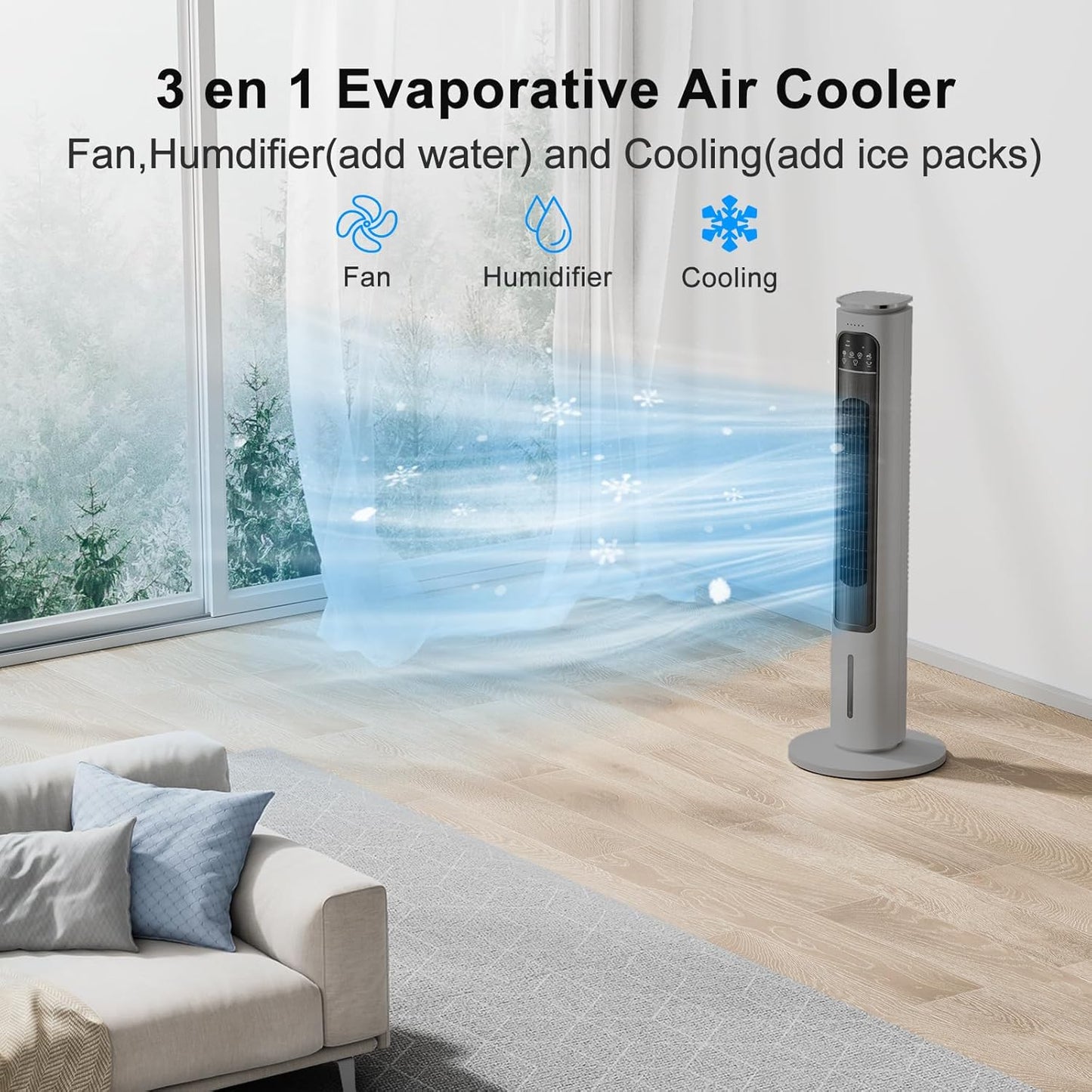 FLOWBREEZE Windowless Portable Air Conditioner, 24" Small Evaporative Air Cooler for Room No Window, 3-Speed Settings, 4 Modes, 7H Timer, Remote Control, 4 Ice Packs, Quiet AC Unit for Bedroom