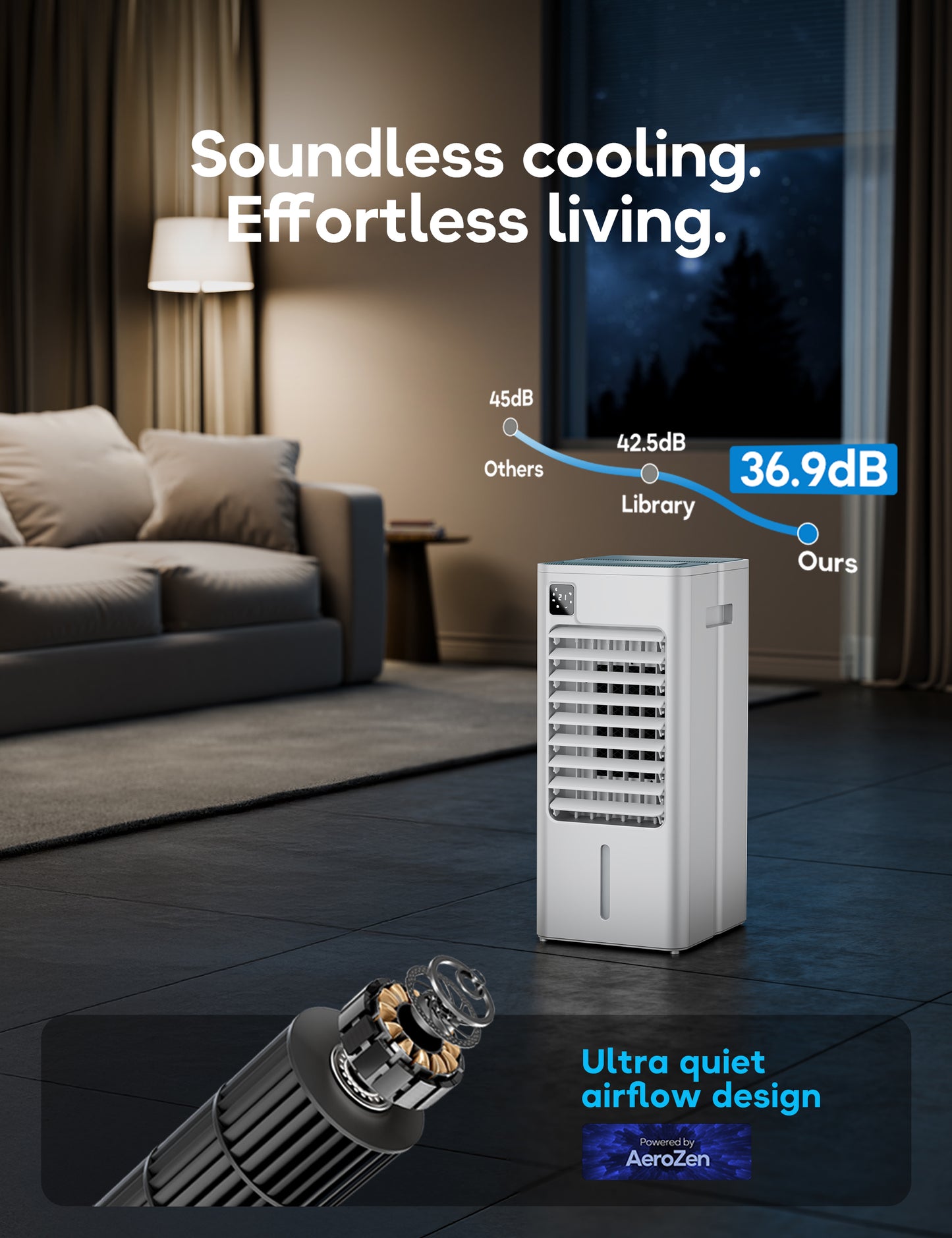 Windowless Portable Air Conditioner, 24" Evaporative Air Cooler with Remote, 3 Speeds, Digital Display, 12H Timer, 2 Gal Water Tank, Oscillating Swamp Cooler for Bedroom, Living Room, AC Unit, White