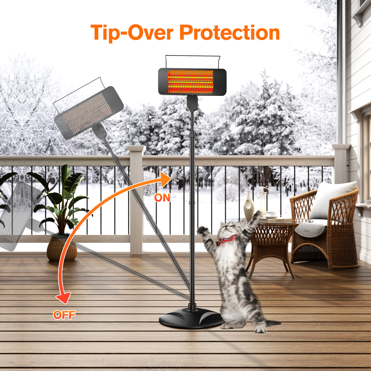 Outdoor Heaters for Patio, 1500W, 3 Heat Modes & 12H Timer, IP54 Waterproof Electric Heater with Adjustable Height, Tip-Over Protection, 78" Portable Infrared Heater for Indoor Outdoor use, Black