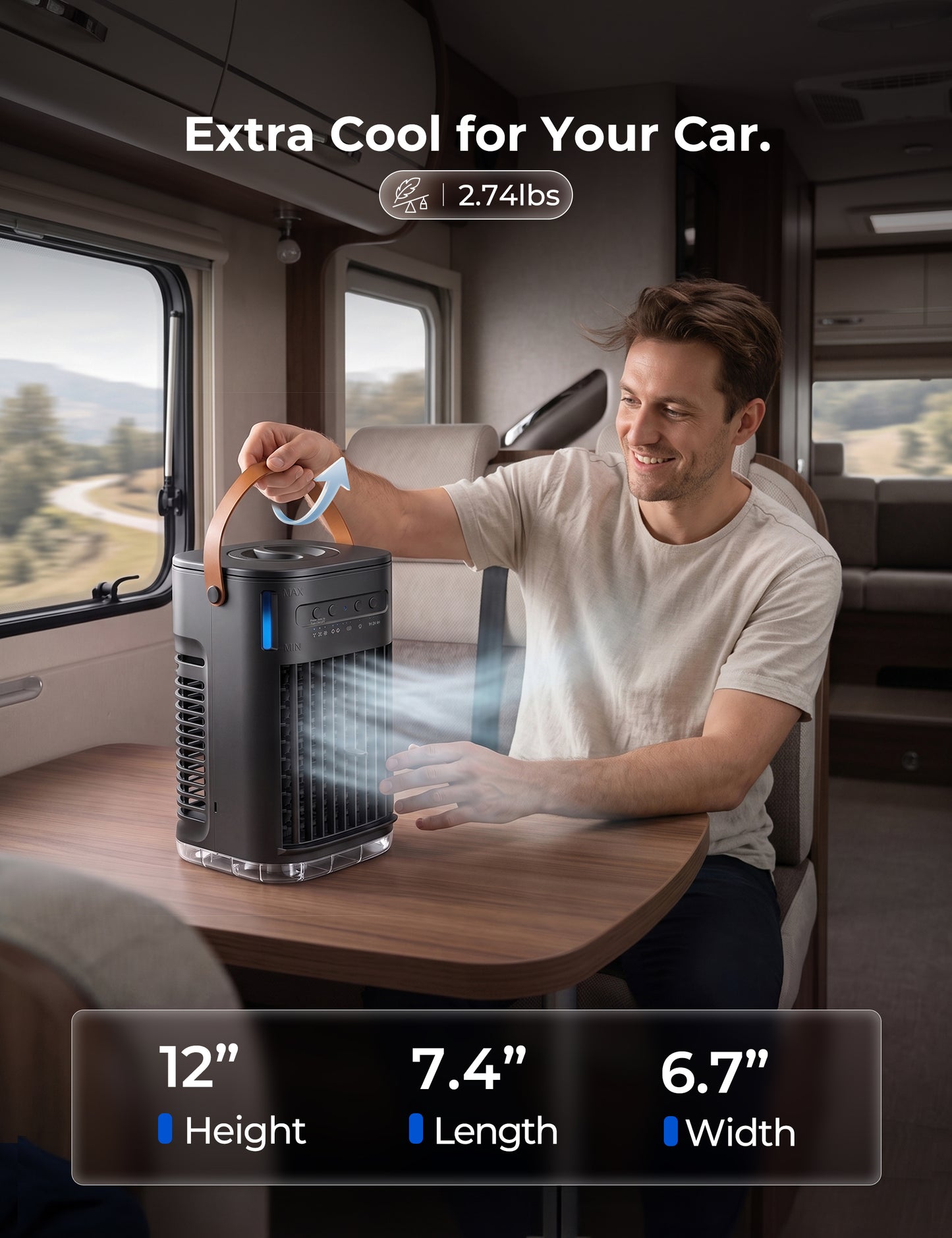 FLOWBREEZE USB Powered Portable ac for Car, Dual Mist, Inky no battery | Mini Air Conditioner for Camping,Personal Air Cooling Fan with remote,1.2L Water Tank 2Ice packs, 7H Timer, for Tent Desktop