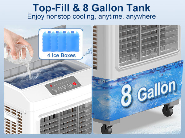 Large Swamp Cooler Air Conditioner, 2200CFM Evaporative Air Cooler, 7H Timer & 8 Gal Water Tank, 100°Oscillation, 3 Speeds & Remote, Portable Air Conditioner for Garage, Small