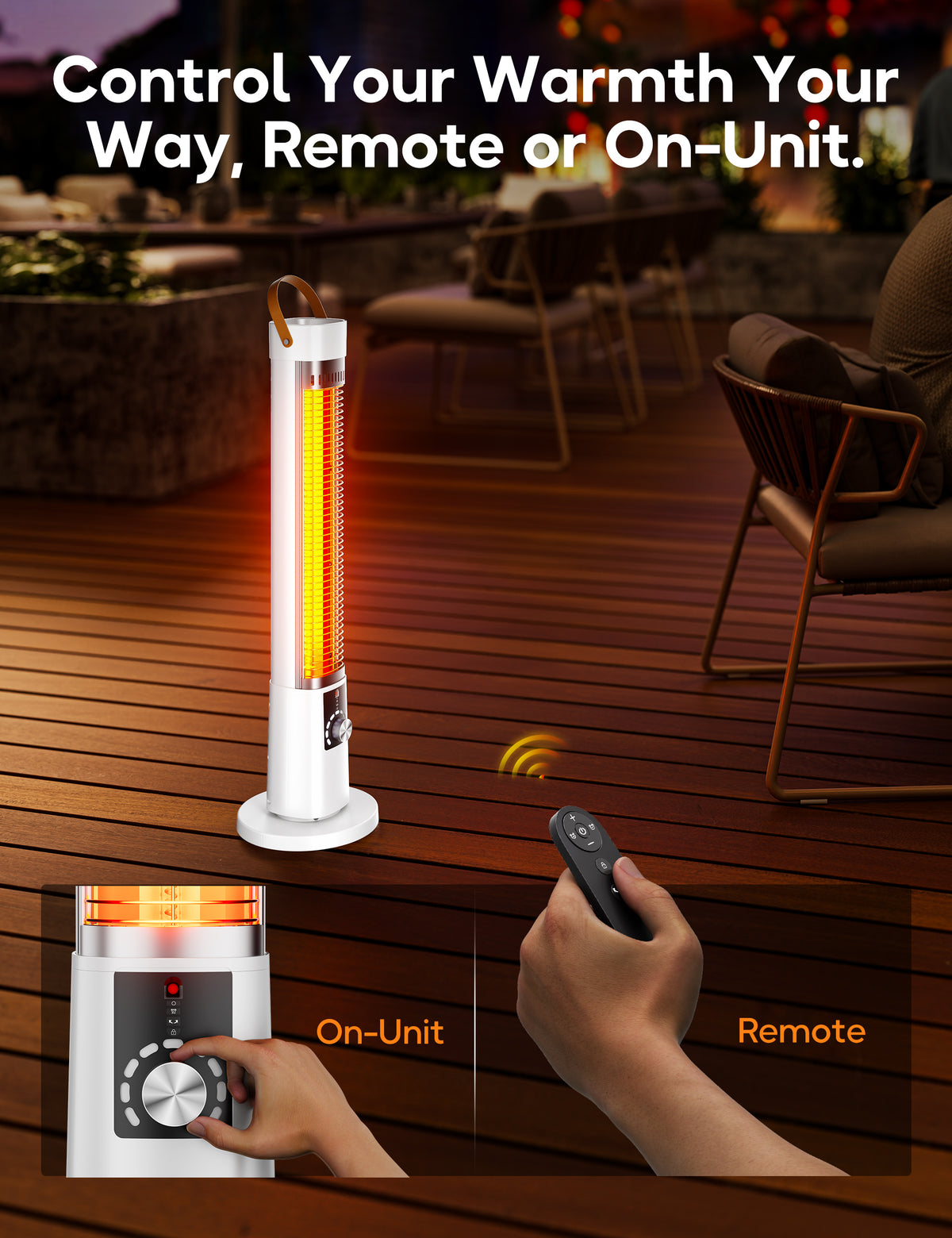 FLOWBREEZE 32” Outdoor Patio Heater, 1500W Electric Infrared Heater, White 9 Heat Levels, 9H Timer, 7 Safety Protection, Quiet Heater with Remote, Ipx5, for Porch, Large Room, Garage, Indoor Use