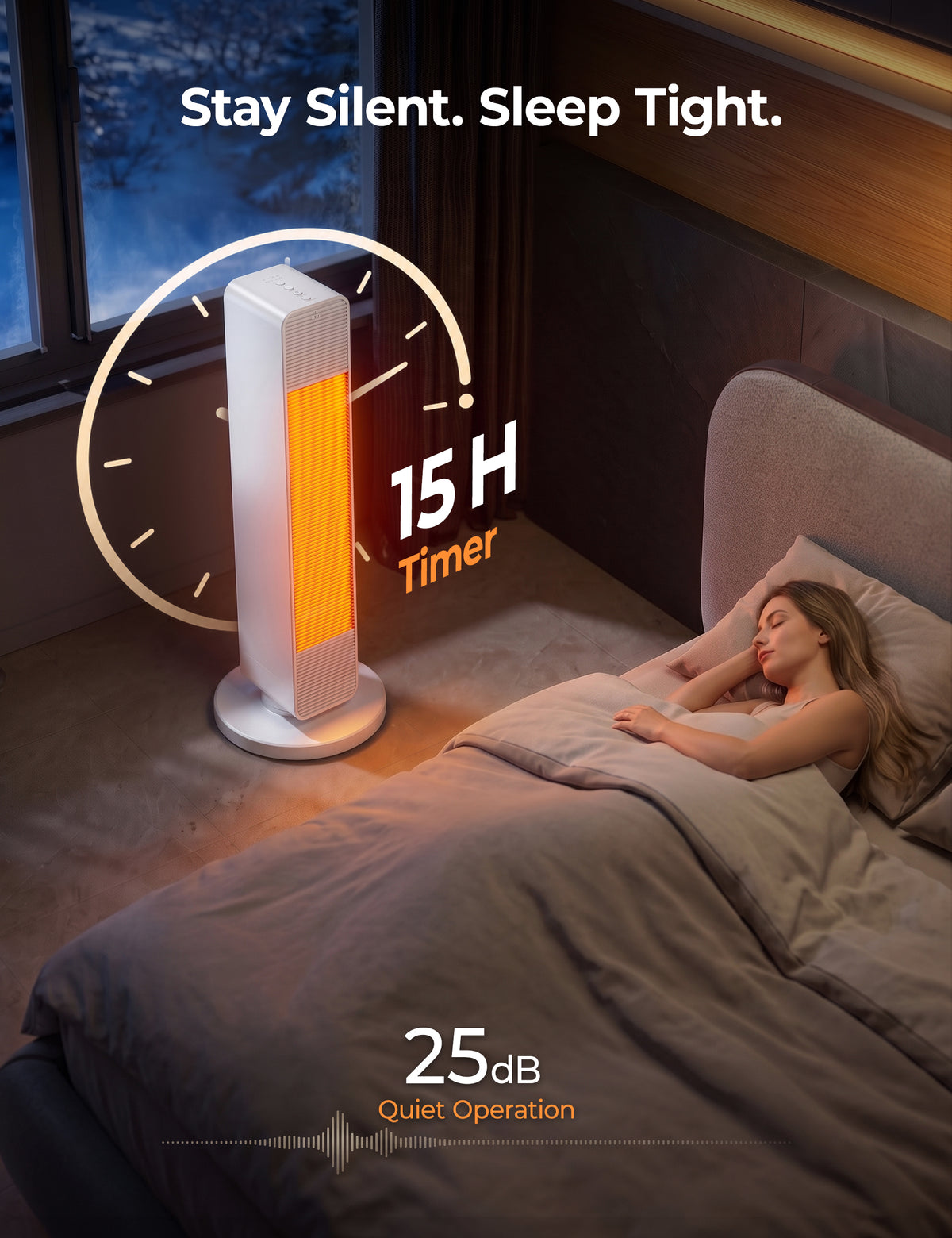 FLOWBREEZE 27” Space Heaters for Indoor Use, 1500W, Heater and Fan Combo Electric Heaters For Large Room, Portable Tower Heater With 75° Oscillation, Remote, 15H Timer, 6 Safety Protections, White