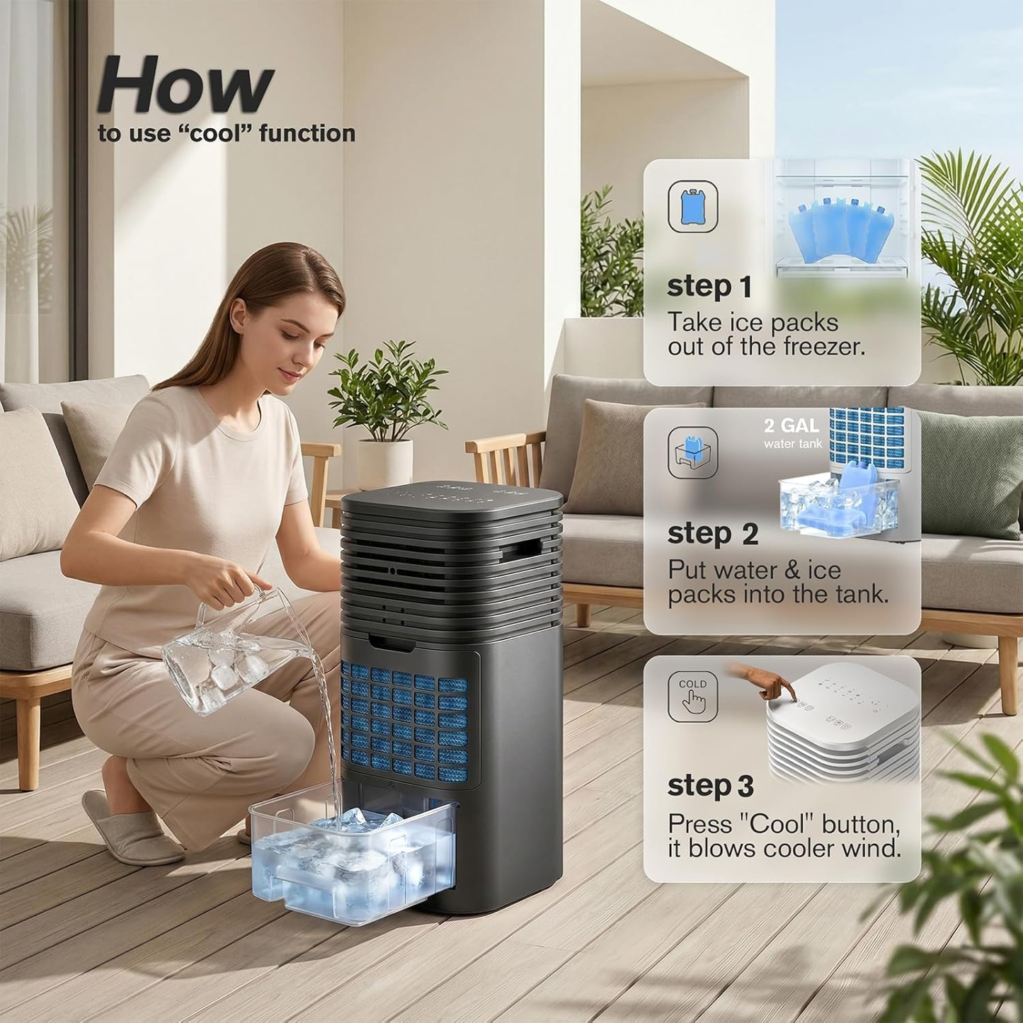 24" Windowless Portable Air Conditioner, 3-IN-1 Portable AC Unit with Remote, 15H Timer & 120°Oscillation, 2-Gal Tank, 3 Modes & 3 Speeds, Ultra-Quiet Ventless Swamp Cooler for Home Office, Onyx