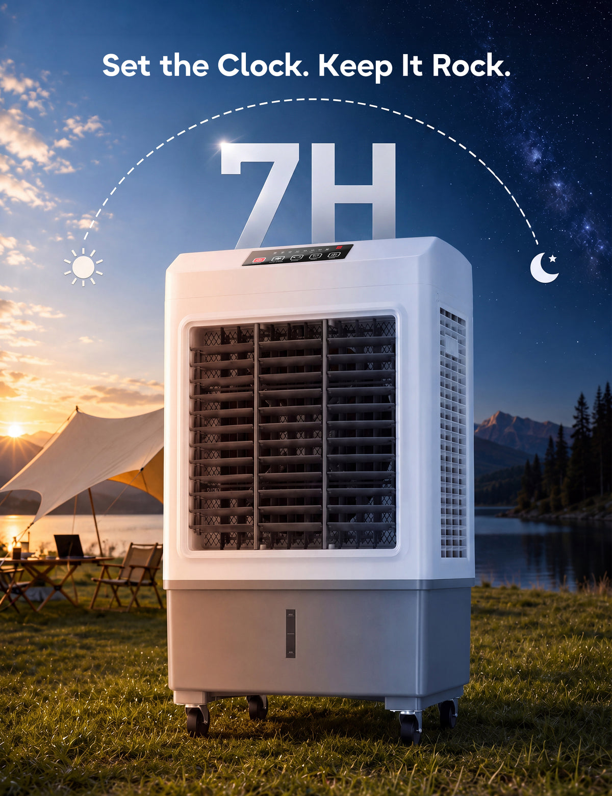 Swamp Cooler, 3600CFM Evaporative Cooler with 8.1 Gal Water Tank, 3 in 1 Portable Air Conditioners for Room No Window, 100° Swing, Remote, 7H Timer, 4 Ice Box for Home, Garage, Large, Outdoor, White