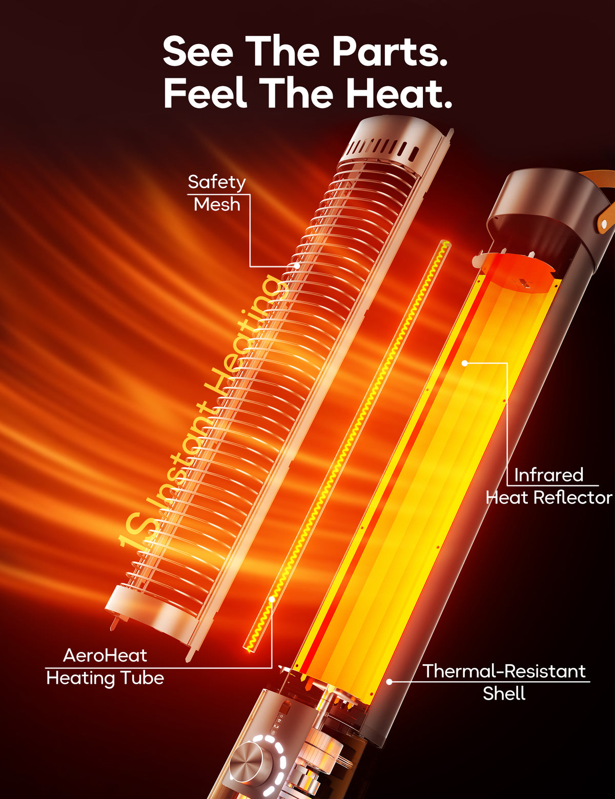 FLOWBREEZE 32” Patio Heater for Outdoor Use, 1500W, 9H Timer, 9 Heat Levels Electric Infrared Heater, 7 Safety Protection, Quiet Heater with Remote, Ipx5, for Porch Large Room Garage, Indoor Use