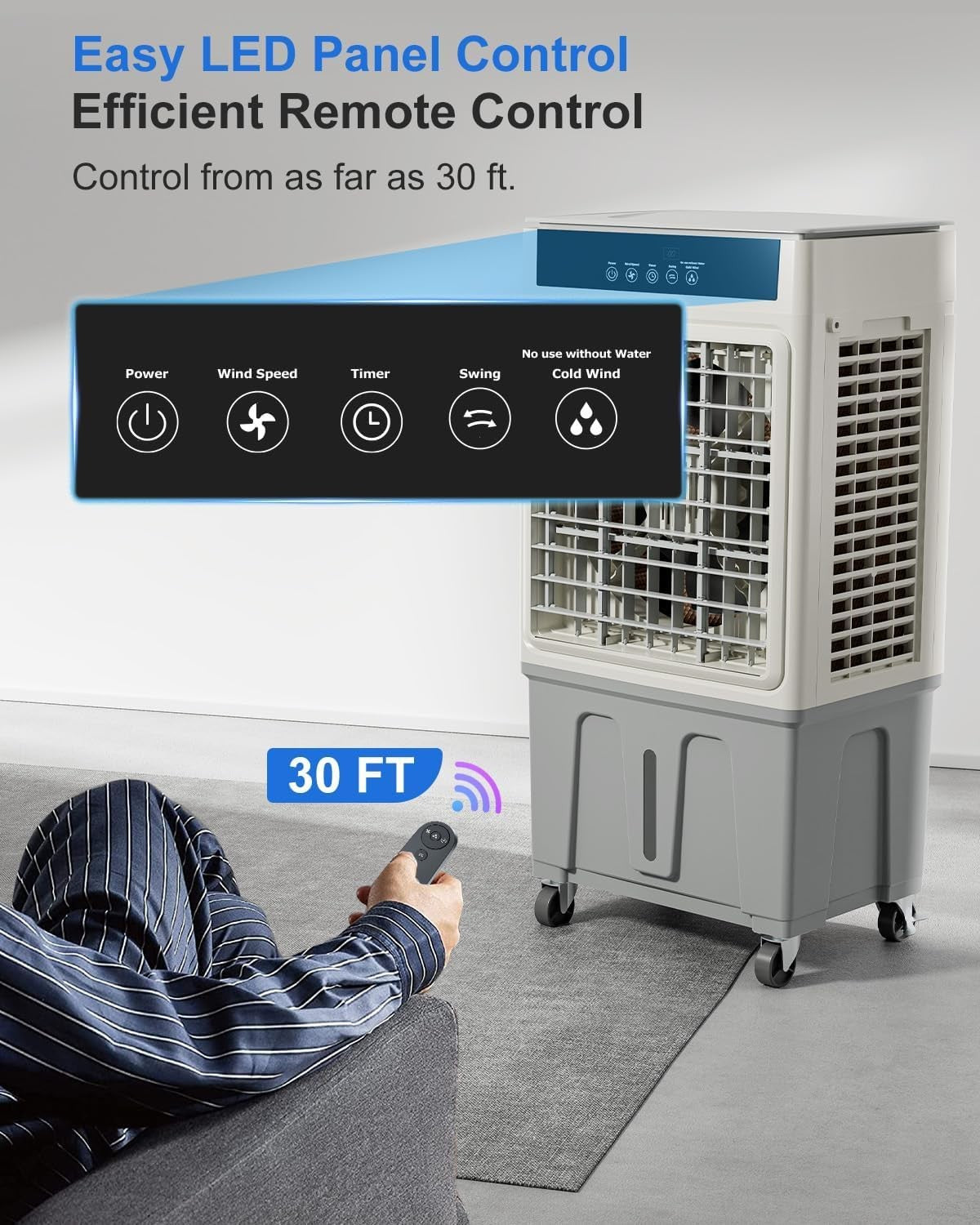 Windowless Portable Air Conditioner, 12H Timer & 2-Gal Tank, 24" Ventless Swamp Cooler, 3-IN-1 Portable AC Unit with Remote, 40°Oscillation, 3 Modes & 3 Speeds for Room Home Office