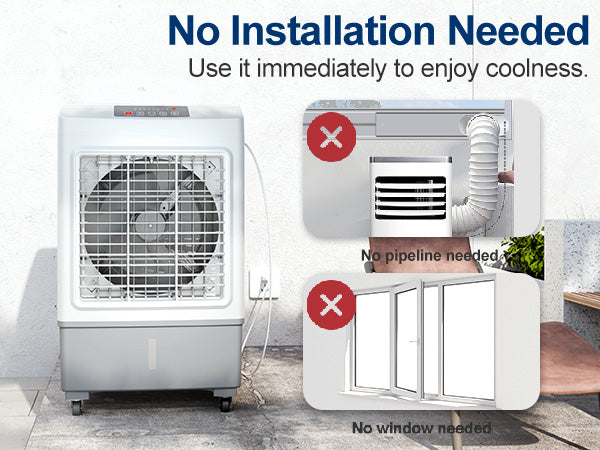 Large Swamp Cooler Air Conditioner, 2200CFM Evaporative Air Cooler, 7H Timer & 8 Gal Water Tank, 100°Oscillation, 3 Speeds & Remote, Portable Air Conditioner for Garage, Small