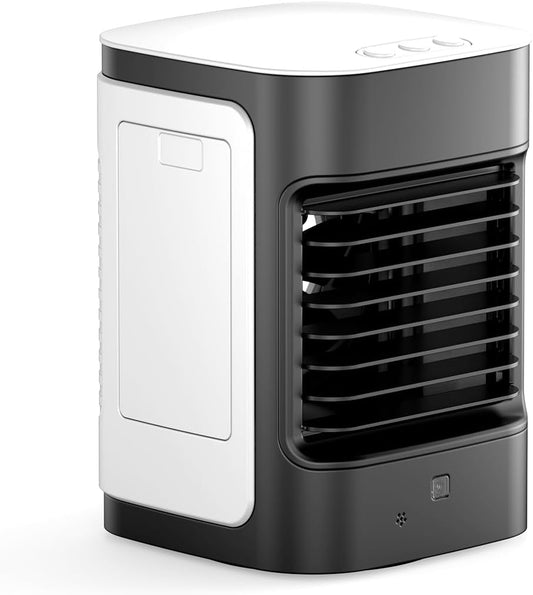 Portable Air Conditioners, Personal Air Conditioner Mini Air Cooler, USB Powered Mini Evaporative Cooler with 230ML Water Tank, for room Bedroom Office Desktop Camping，white-black